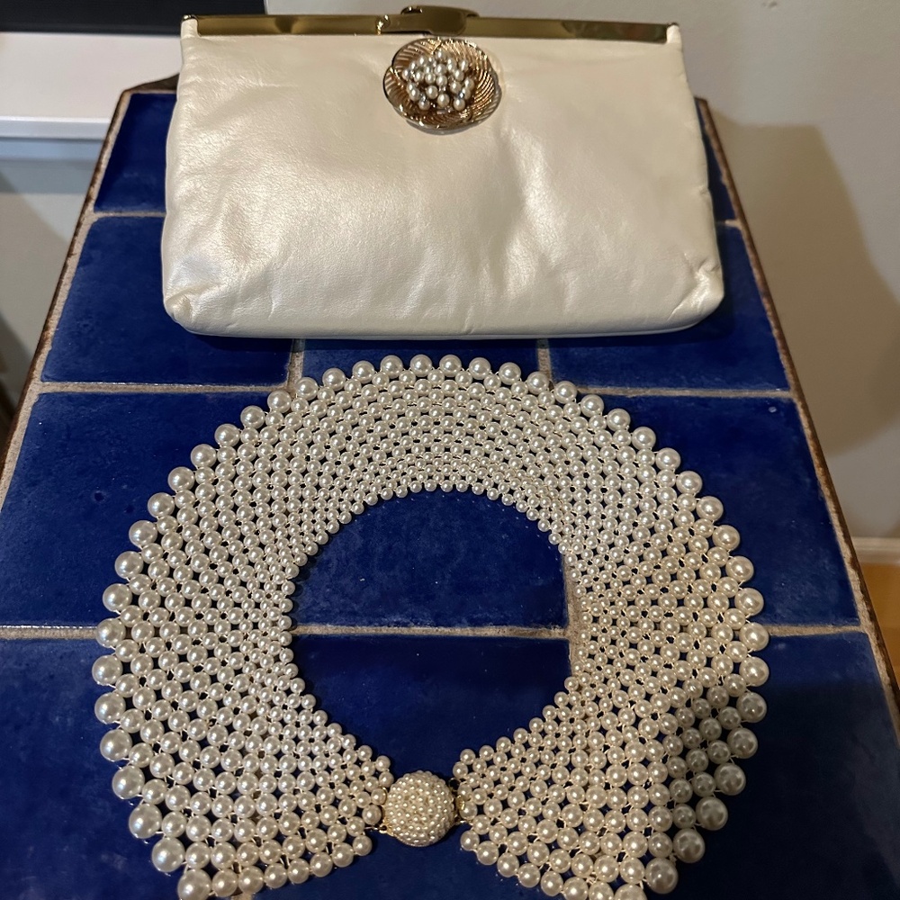 Pearl Collar, Pearlized Clutch & Pearl Brooch - MCM Three Piece Cocktail Set